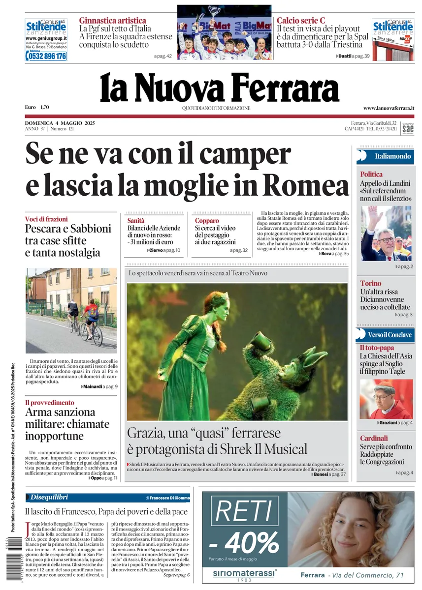Prima-pagina-nuova ferrara-oggi-edizione-del-2025-05-04